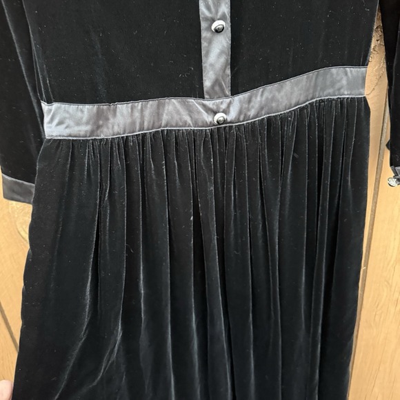 Vtg 1980s‎ Flora Kung Velvet Silk Modest Drop Waist Long Sleeve Dress Pockets 6 - Picture 7 of 9